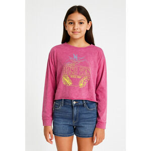 NEW, Hang Ten Girls’ Long Sleeve Crop Top, Pink Graphic Logo, Size L14 – 18” L